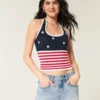 Amerikan lipun kuvioinen virkattu halterneck-toppi Amerikan lipun kuvioinen virkattu halterneck-toppi