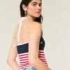 Amerikan lipun kuvioinen virkattu halterneck-toppi Amerikan lipun kuvioinen virkattu halterneck-toppi