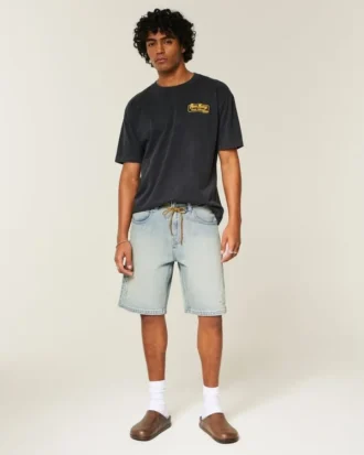 Baggy Embroidered Star Denim Shorts