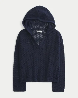 Beachy-tyylinen virkattu huppari, V-kaulus