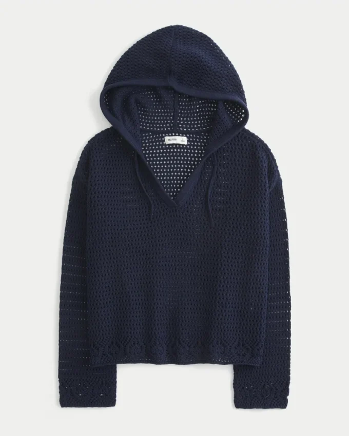 Beachy-tyylinen virkattu huppari, V-kaulus