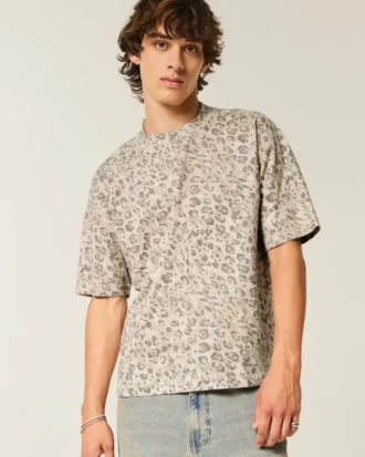 Boxy Crop Heavyweight Leopard Print Crew T-paita