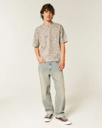 Boxy Crop Heavyweight Leopard Print Crew T-paita