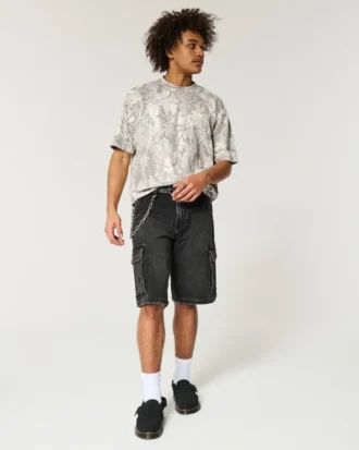 Boxy Heavyweight Crop Camo Crew T-paita