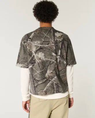 Boxy Heavyweight Crop Camo Crew T-paita