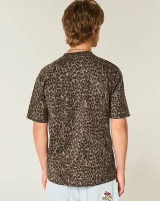 Boxy Heavyweight Leopard Print Cotton Crew T-paita