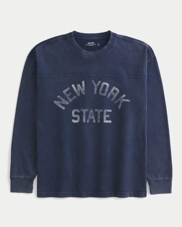 Boxy Heavyweight Long-Sleeve New York State Graphic Tee Boxy Heavyweight Long-Sleeve New York State Graphic Tee