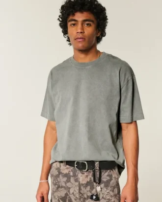 Boxy Heavyweight Washed Cotton Crew T-paita