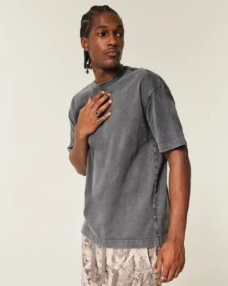 Boxy Heavyweight Washed Cotton Crew T-paita