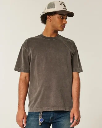Boxy Heavyweight Washed Cotton Crew T-paita