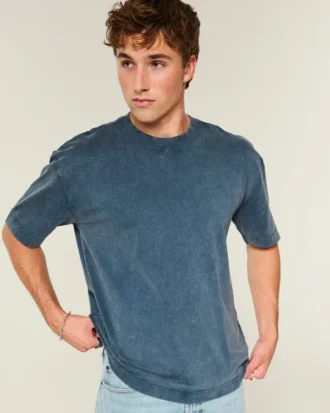 Boxy Heavyweight Washed Cotton Crew T-paita