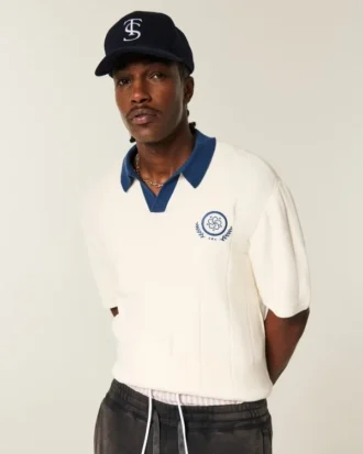 Boxy-mallinen lyhythihainen neulepolo Boxy-mallinen lyhythihainen neulepolo