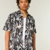 Boxy Tropical Fish Pattern Linen-Blend Shirt Boxy Tropical Fish Pattern Linen-Blend Shirt