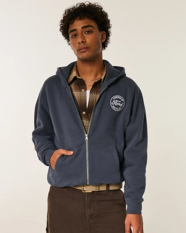 Boxy Zip-Up Ford -grafiikkahuppari Boxy Zip-Up Ford -grafiikkahuppari