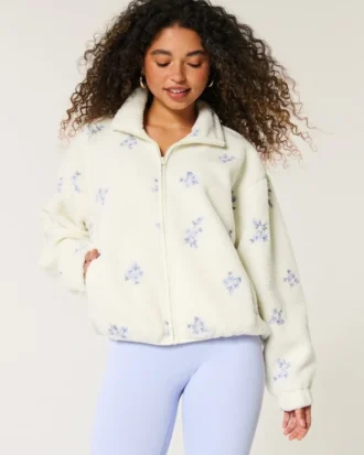 Brodeerattu sherpa-fleece-takki