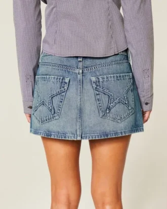 Brodeerattu tähtitaskuinen denim-minihame