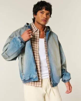 Denim-vetoketjullinen skater-takki