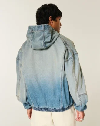 Denim-vetoketjullinen skater-takki