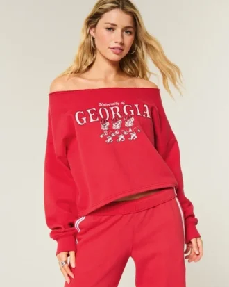 Easy Double Off-the-Shoulder University of Georgia -grafiikkapusero