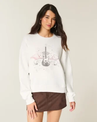 Easy New York Guitar Studded Graphic Crew -huppari