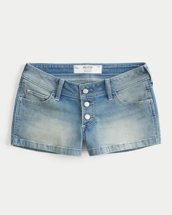Erittäin matalat, keskipestyt denim-shortit Erittäin matalat, keskipestyt denim-shortit
