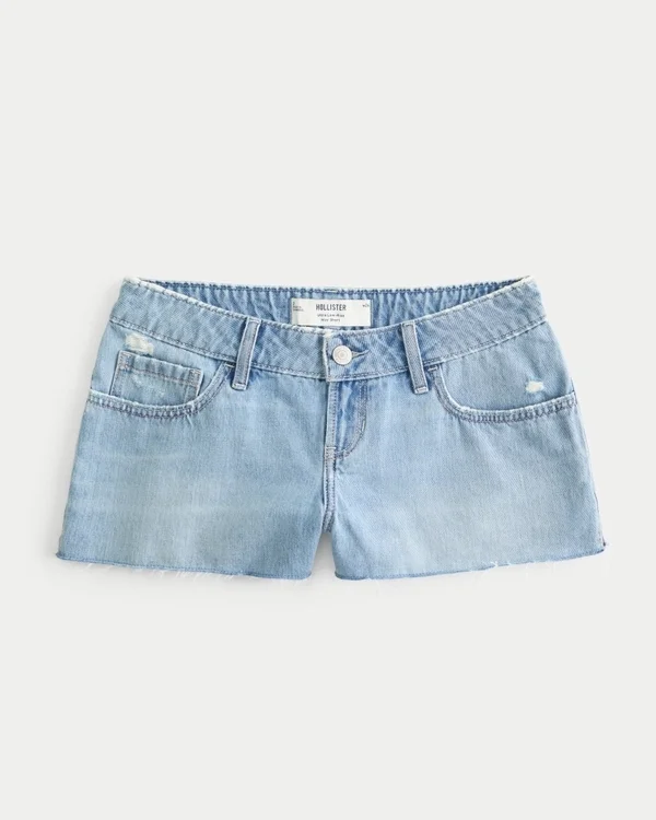 Erittäin matalat, revityt, keskipitkät denimshortsit Erittäin matalat, revityt, keskipitkät denimshortsit