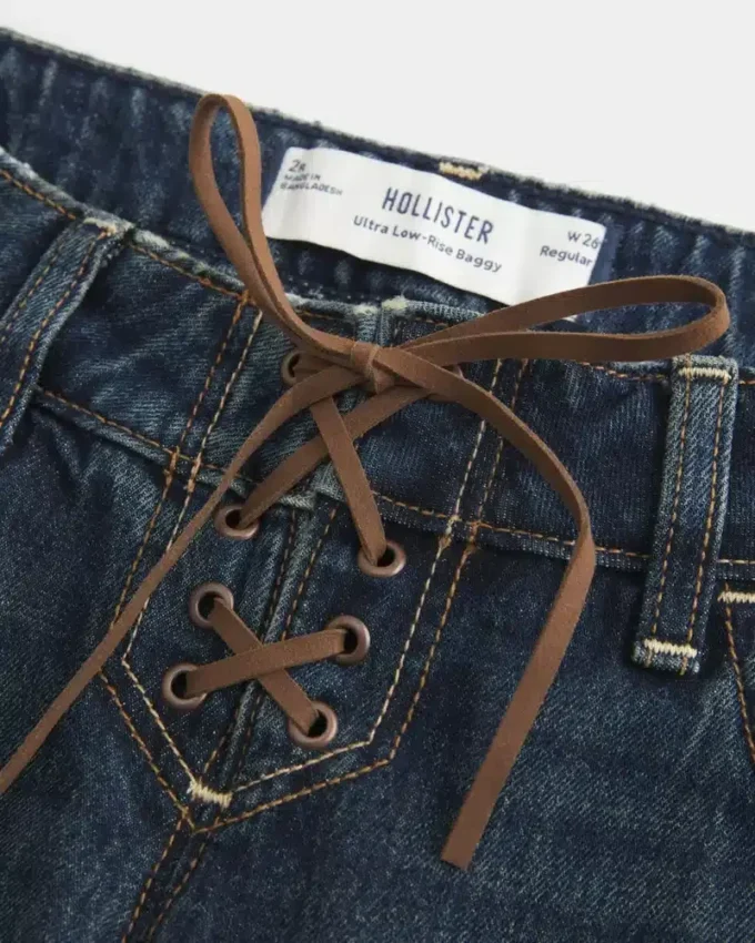 Erittäin matalat, tummat, nauhalliset baggy-farkut Erittäin matalat, tummat, nauhalliset baggy-farkut