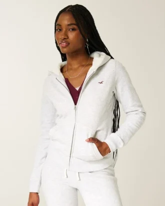 Faux Fur-vuorattu vetoketjullinen huppari