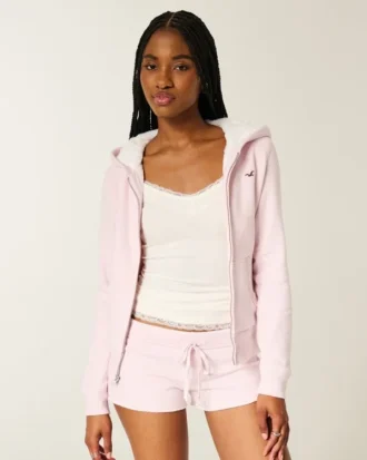 Faux Fur-vuorattu vetoketjullinen huppari