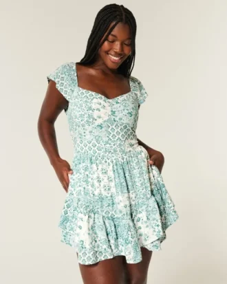 Flutter Sleeve Pinch Bust Mini Skort -mekko