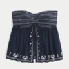 Helppo olkaimeton brodeerattu babydoll-toppi Helppo olkaimeton brodeerattu babydoll-toppi