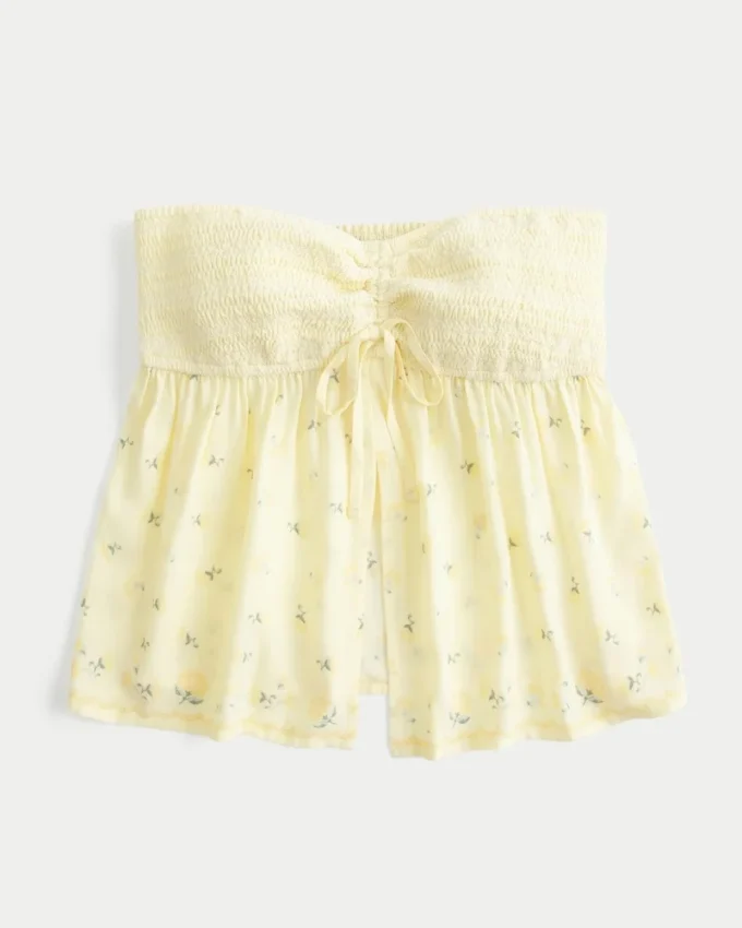 Helppo olkaimeton smockattu babydoll-toppi Helppo olkaimeton smockattu babydoll-toppi