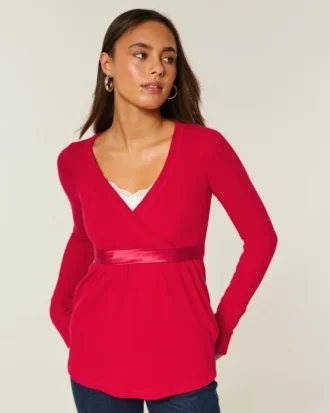 Helppo pitkähihainen babydoll-paita, jossa on kietaisumalli edessä Helppo pitkähihainen babydoll-paita, jossa on kietaisumalli edessä