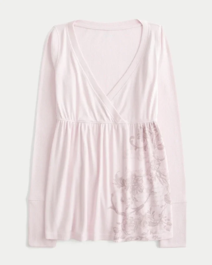 Helppo pitkähihainen kukallinen babydoll-toppi Helppo pitkähihainen kukallinen babydoll-toppi