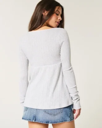 Helppo pitkähihainen Pointelle-babydoll-toppi