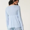 Helppo pitkähihainen Pointelle-babydoll-toppi