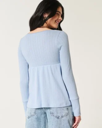 Helppo pitkähihainen Pointelle-babydoll-toppi
