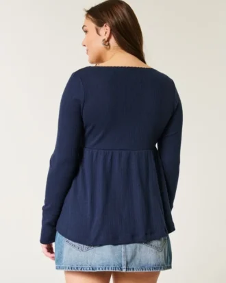 Helppo pitkähihainen Pointelle-babydoll-toppi