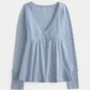 Helppo pitkähihainen Pointelle-babydoll-toppi