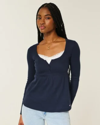 Helppo sitoa takaa Henley-babydoll-toppi