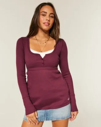 Helppo sitoa takaa Henley-babydoll-toppi
