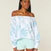 Helppo tie-dye-värjätty kaksinkertainen olkapäät paljastava collegepaita Helppo tie-dye-värjätty kaksinkertainen olkapäät paljastava collegepaita