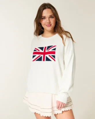 Helppo Union Jack -grafiikkainen neulepusero