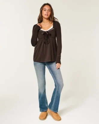 Holiday Vault Release Easy Satin Tie-Front Knit Babydoll Top Holiday Vault Release Easy Satin Tie-Front Knit Babydoll Top