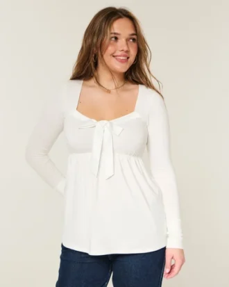 Holiday Vault Release Easy Satin Tie-Front Knit Babydoll Top Holiday Vault Release Easy Satin Tie-Front Knit Babydoll Top