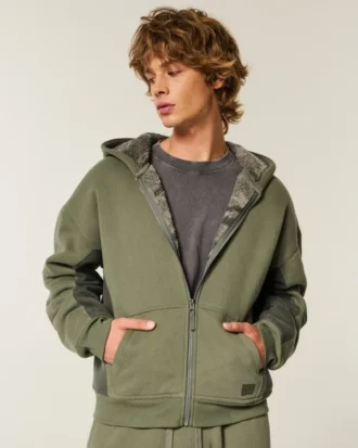 Hollister x Crocs Sherpa-vuorattu vetoketjullinen huppari
