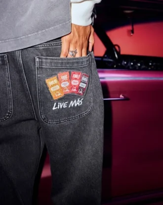 Hollister x Taco Bell Pesutut mustat brodeeratut graafiset baggy-farkut