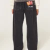 Hollister x Taco Bell Pesutut mustat brodeeratut graafiset baggy-farkut Hollister x Taco Bell Pesutut mustat brodeeratut graafiset baggy-farkut