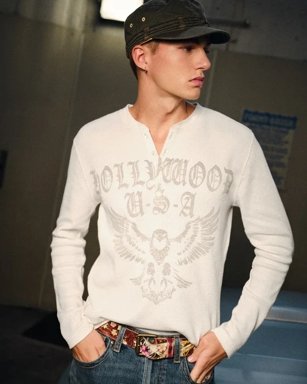 Hollywood Graphic Thermal Henley Hollywood Graphic Thermal Henley