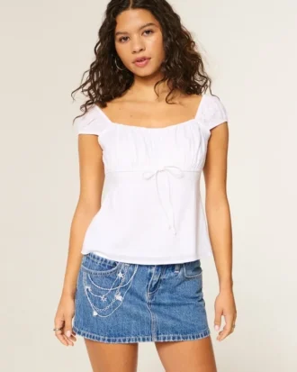 Keskipesty brodeerattu ketjujen denim-minihame